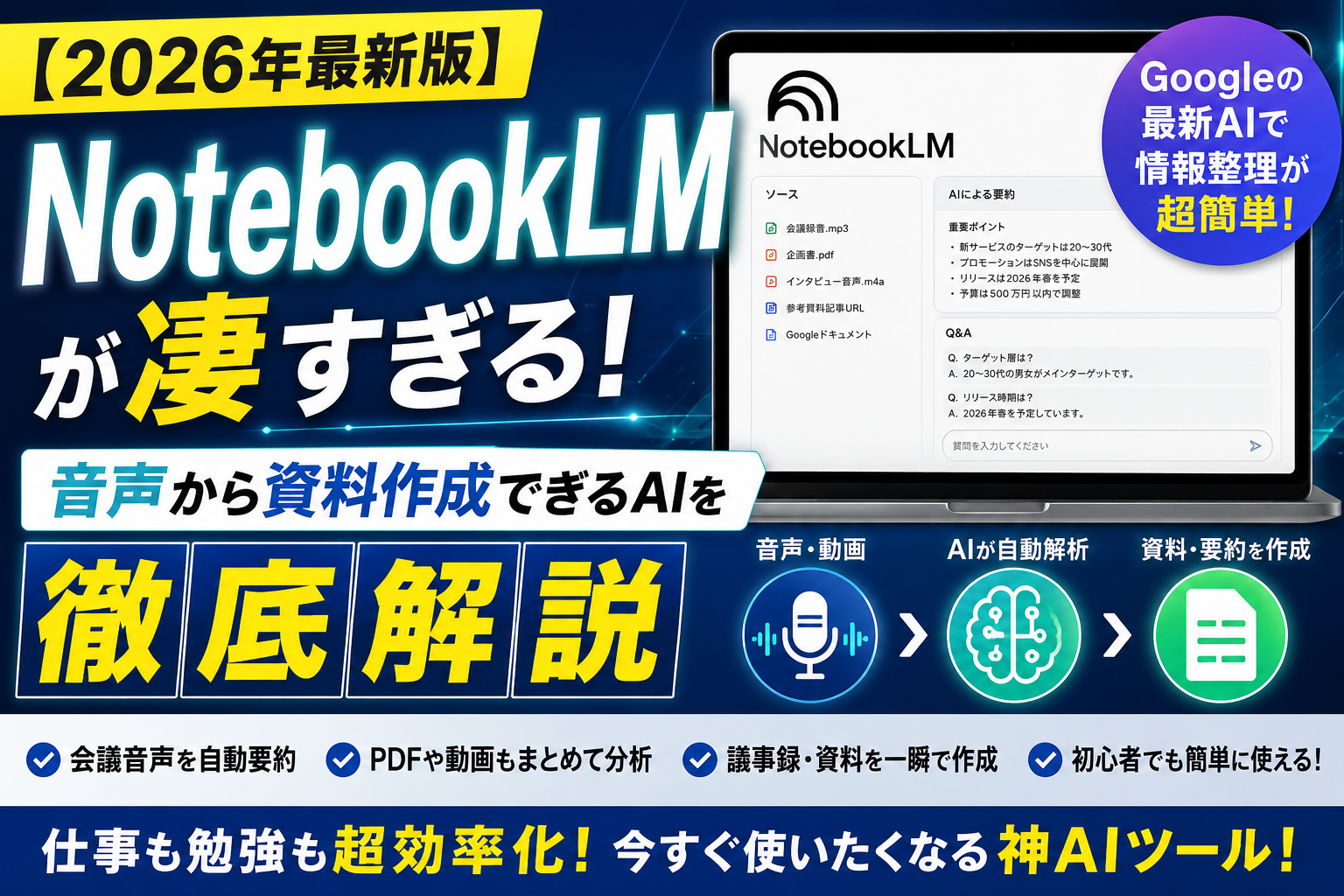 【2026年最新版】NotebookLMが凄すぎる！音声から資料作成できるAIを徹底解説